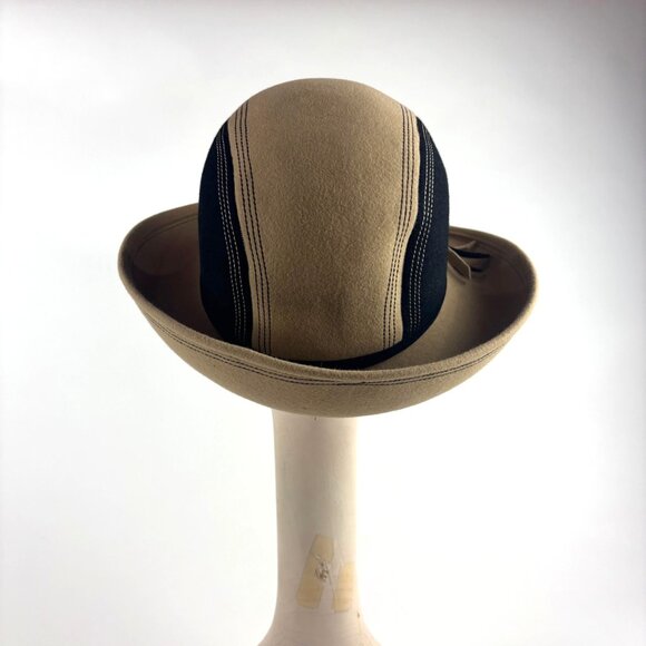Vintage 60s Mod Fedora Womens Nadelle Beige Black Colorblock Furfelt Hat main image 12